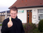 Tony looking unimpressed with his ice cream