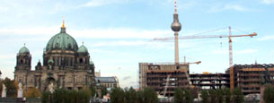 The Dom, Fernsehturm, and the dismantled Palace of the Republik